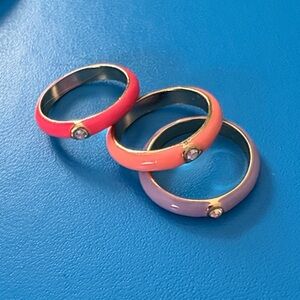 Gold Enamel Pink Purple and Orange Enamel Rings with Crystals size 7.75